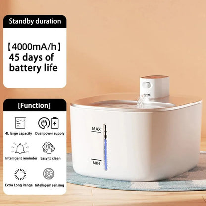 Draadloze waterfontein 4L met Bewegingssensor - Ultra Stil en Duurzaam voor Katten en Honden